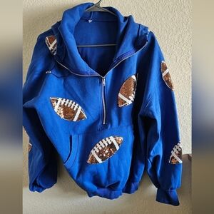 Blue Football Sequin Half Zip Pullover